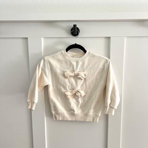 ZARA Kids Beige Bow Cotton Crewneck Sweatshirt Girls Size 6-7 - Picture 1 of 4